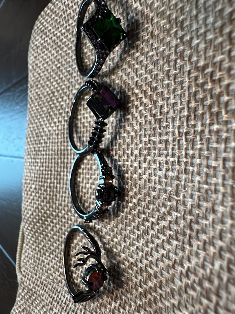 Black Fashion Ring Set with Multicolor Gemstones - Women Accessories